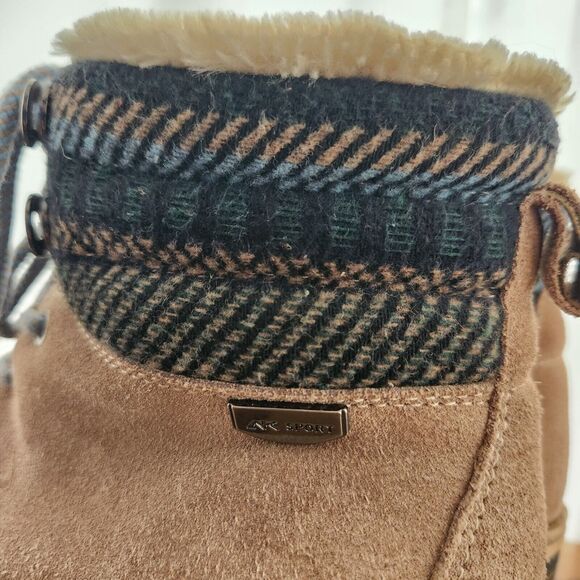 AK Sport Ankle Boots Womens US 8 Beige Suede Leather Faux Fur Warm Casual Lace - Picture 7 of 12